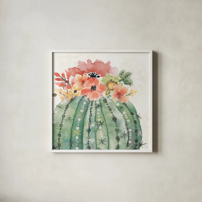 Sweet Southwest VI by Dina June. Shown in a crisp white glass frame for a clean and minimalist style. Available as an archival giclee rolled canvas, fine art paper, or poster print. SKU 63100a.
