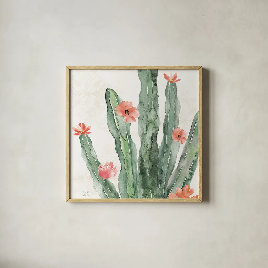 Sweet Southwest VII by Dina June. Shown in a natural wood glass frame for a timeless modern aesthetic. Available as an archival giclee rolled canvas, fine art paper, or poster print. SKU 63101a.