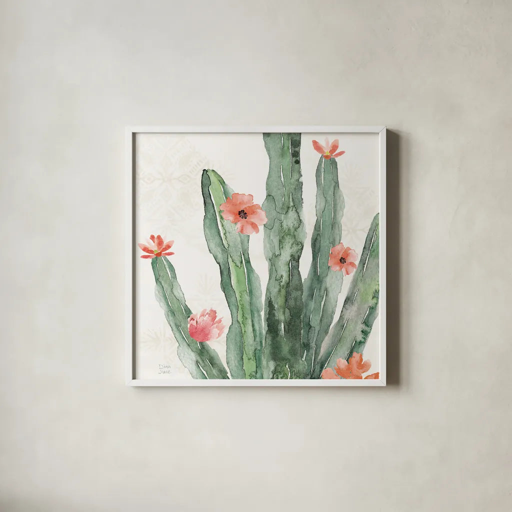 Sweet Southwest VII by Dina June. Shown in a crisp white glass frame for a clean and minimalist style. Available as an archival giclee rolled canvas, fine art paper, or poster print. SKU 63101a.