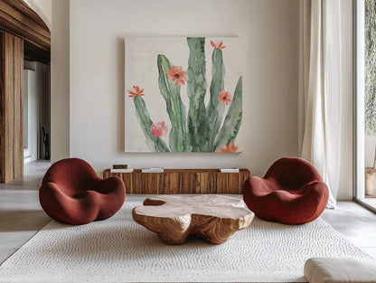 Sweet Southwest VII by Dina June. Shown as extra-large giant wall art in a modern living room. Available as an archival giclee rolled canvas, fine art paper, or poster print. SKU 63101a.