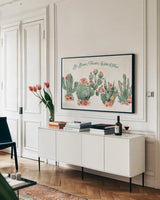 Sweet Southwest VIII by Dina June. shown as a framed stretched canvas in a living room above a console. Available as a archival giclee rolled canvas, fine art paper, or poster print. SKU 63102i.