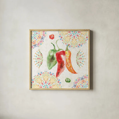 Sweet and Spicy II by Dina June. Shown in a natural wood glass frame for a timeless modern aesthetic. Available as an archival giclee rolled canvas, fine art paper, or poster print. SKU 72350a.