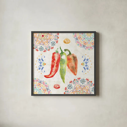 Sweet and Spicy III by Dina June. Shown in a sleek black glass frame for a contemporary gallery look. Available as an archival giclee rolled canvas, fine art paper, or poster print. SKU 72351a.