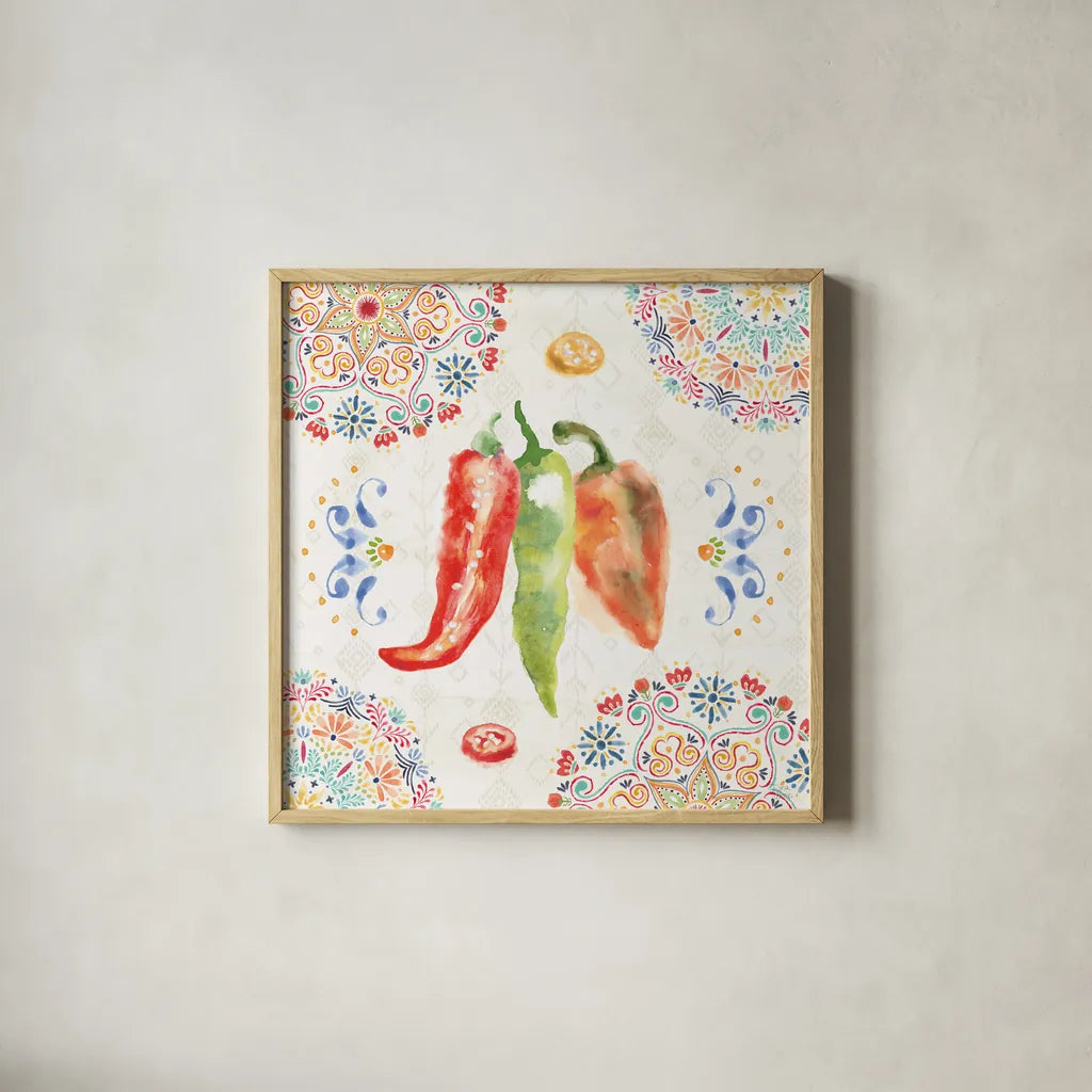 Sweet and Spicy III by Dina June. Shown in a natural wood glass frame for a timeless modern aesthetic. Available as an archival giclee rolled canvas, fine art paper, or poster print. SKU 72351a.