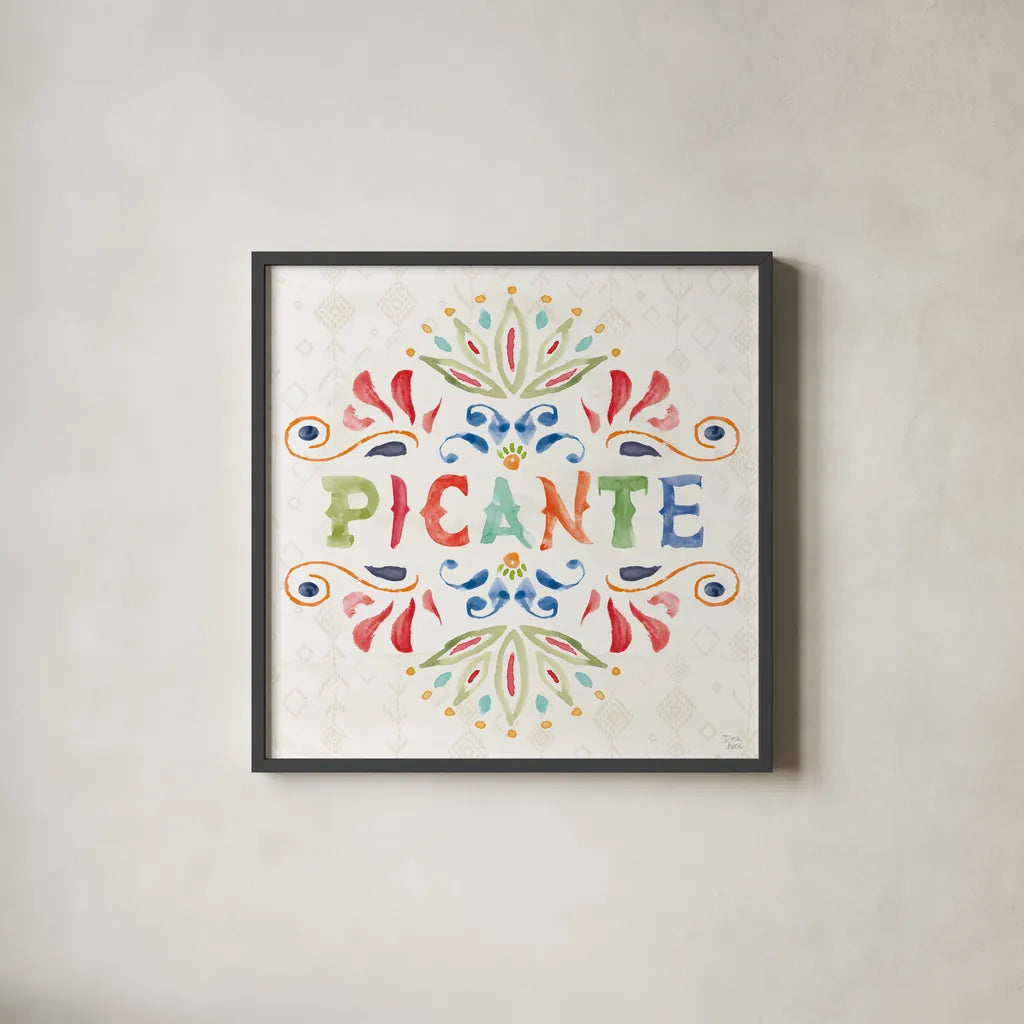 Sweet and Spicy XII by Dina June. Shown in a sleek black glass frame for a contemporary gallery look. Available as an archival giclee rolled canvas, fine art paper, or poster print. SKU 72360a.