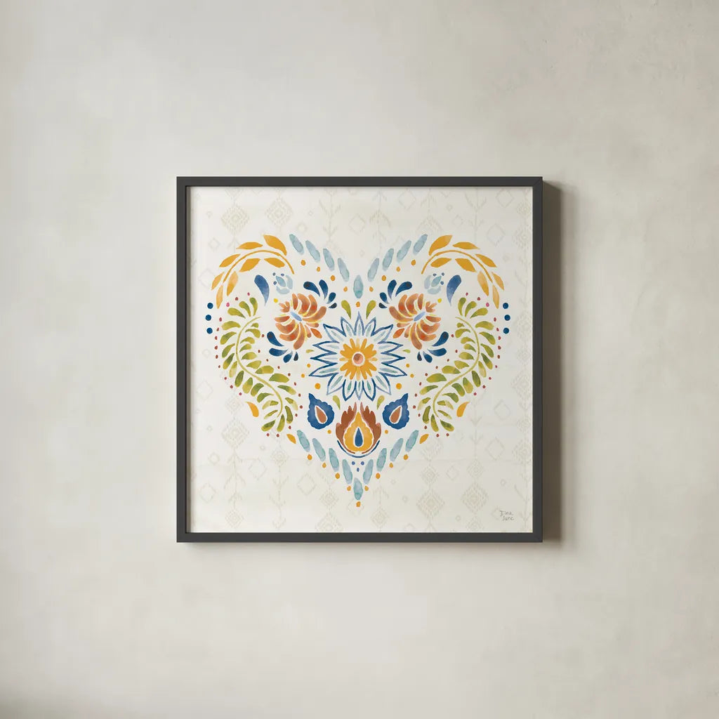 Sweet and Spicy XIV Colorful by Dina June. Shown in a sleek black glass frame for a contemporary gallery look. Available as an archival giclee rolled canvas, fine art paper, or poster print. SKU 79061a.