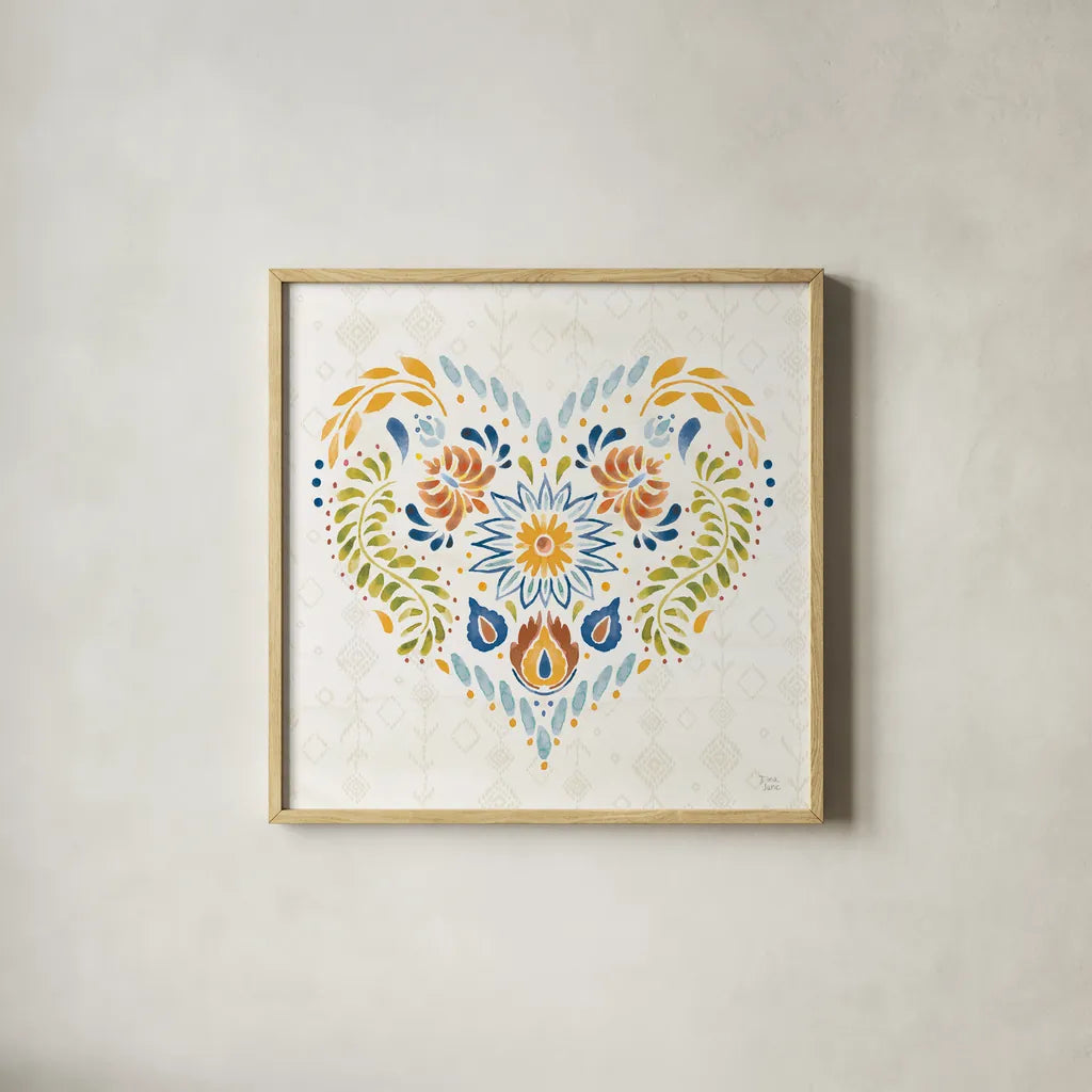 Sweet and Spicy XIV Colorful by Dina June. Shown in a natural wood glass frame for a timeless modern aesthetic. Available as an archival giclee rolled canvas, fine art paper, or poster print. SKU 79061a.