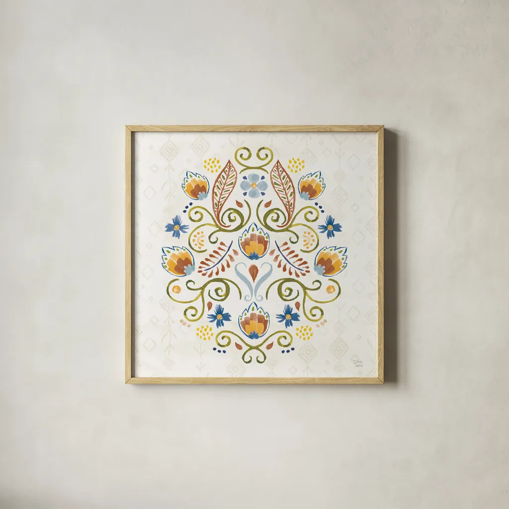 Sweet and Spicy XV Colorful by Dina June. Shown in a natural wood glass frame for a timeless modern aesthetic. Available as an archival giclee rolled canvas, fine art paper, or poster print. SKU 79062a.
