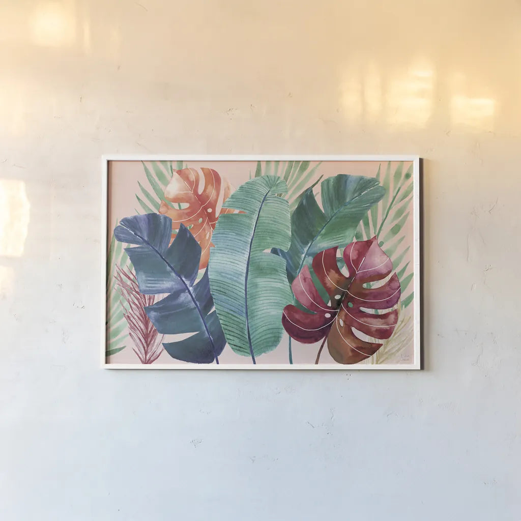 The Tropics I by Dina June. shown as a paper print in a white frame. Available as a archival giclee rolled canvas, fine art paper, or poster print. SKU 79687i.