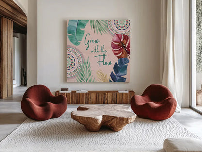 The Tropics VII by Dina June. Shown as extra-large giant wall art in a modern living room. Available as an archival giclee rolled canvas, fine art paper, or poster print. SKU 79693a.