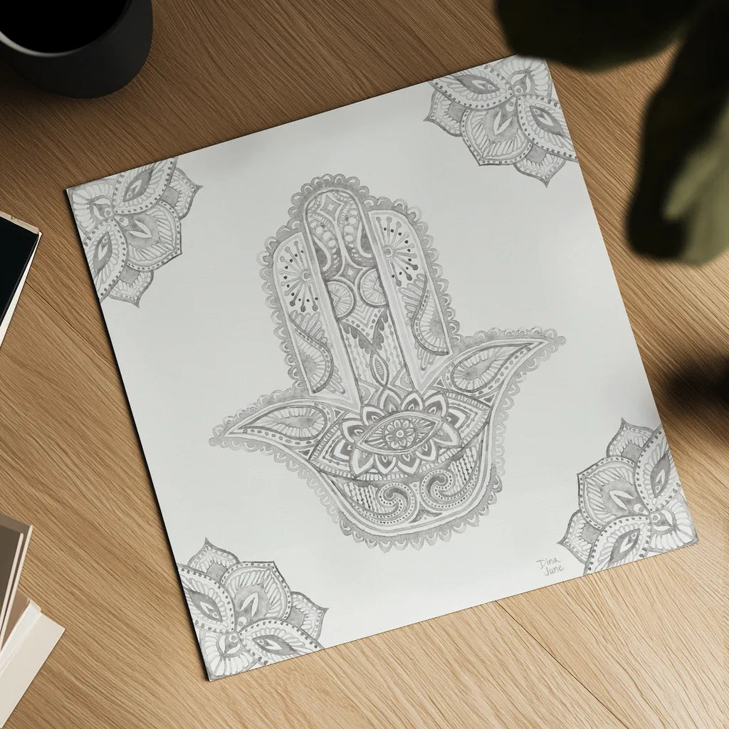 Touch of Hamsa I by Dina June. Shown as a detailed flat fine art print, highlighting archival giclee quality. Available as an archival giclee rolled canvas, fine art paper, or poster print. SKU 65329a.