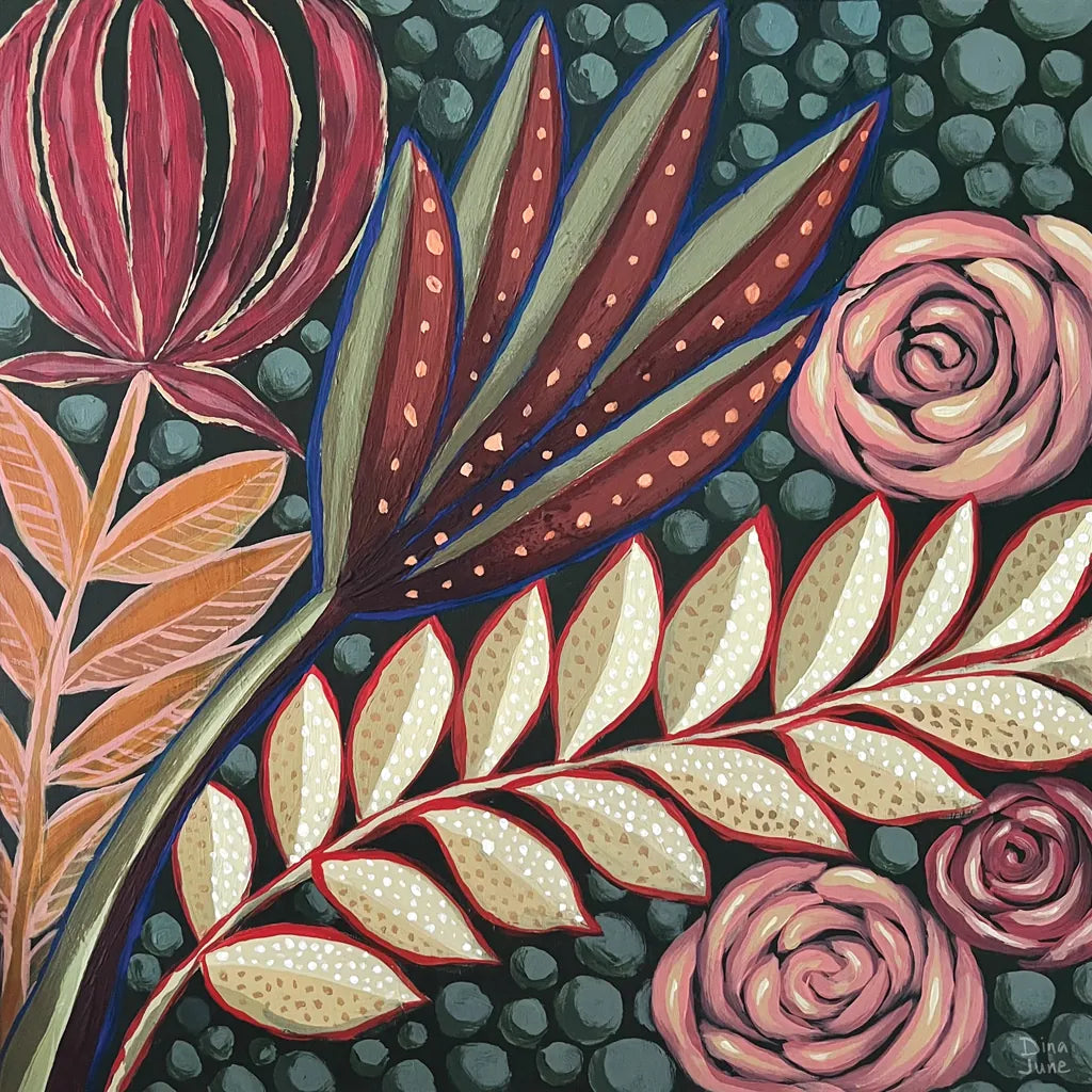 Tropical Florals by Dina June. SKU 98014a. Archival Giclee Fine art print for wall decor.