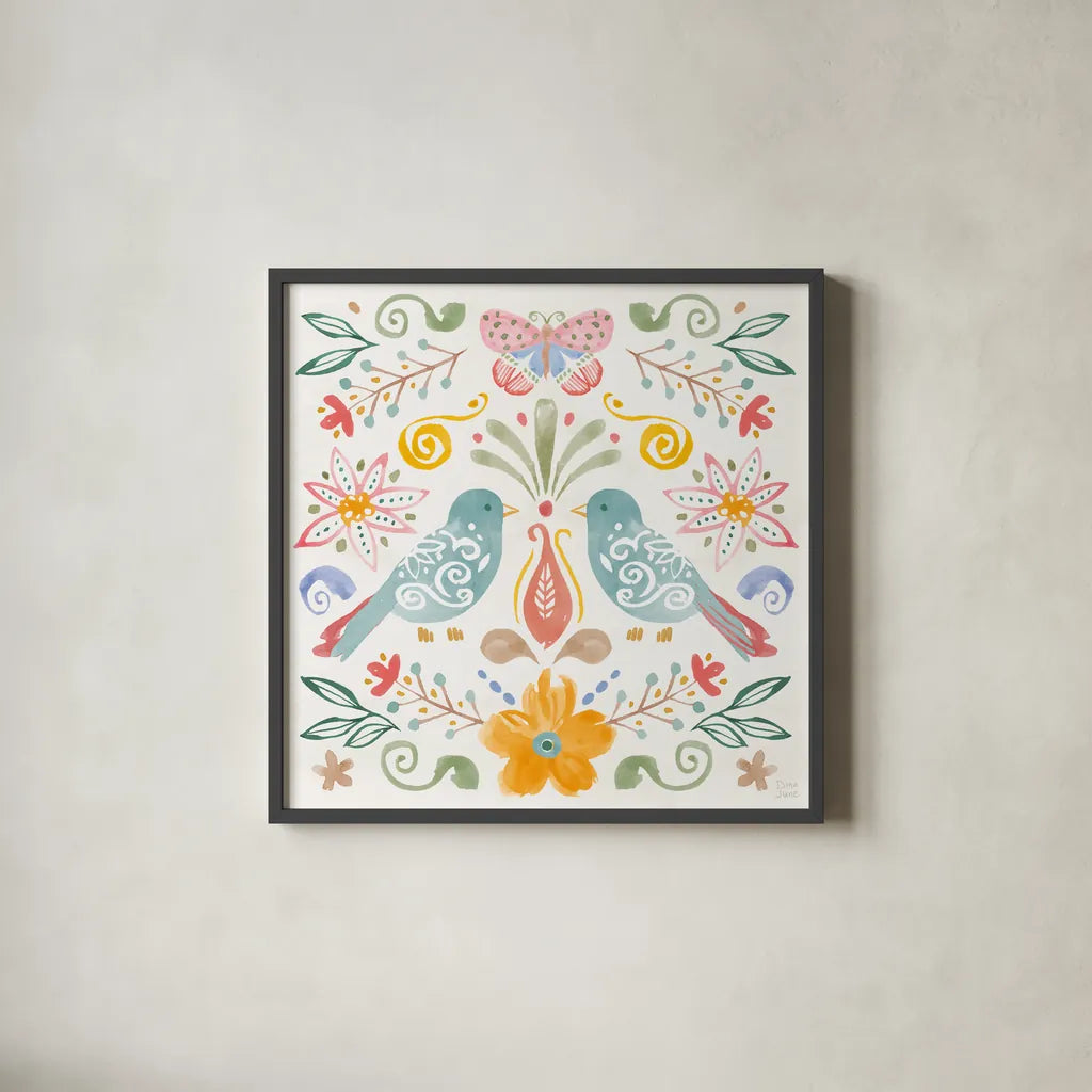 Wild Blooms II by Dina June. Shown in a sleek black glass frame for a contemporary gallery look. Available as an archival giclee rolled canvas, fine art paper, or poster print. SKU 90396a.