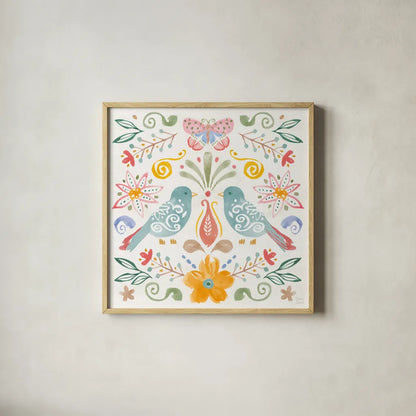 Wild Blooms II by Dina June. Shown in a natural wood glass frame for a timeless modern aesthetic. Available as an archival giclee rolled canvas, fine art paper, or poster print. SKU 90396a.