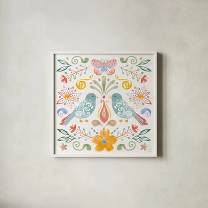 Wild Blooms II by Dina June. Shown in a crisp white glass frame for a clean and minimalist style. Available as an archival giclee rolled canvas, fine art paper, or poster print. SKU 90396a.