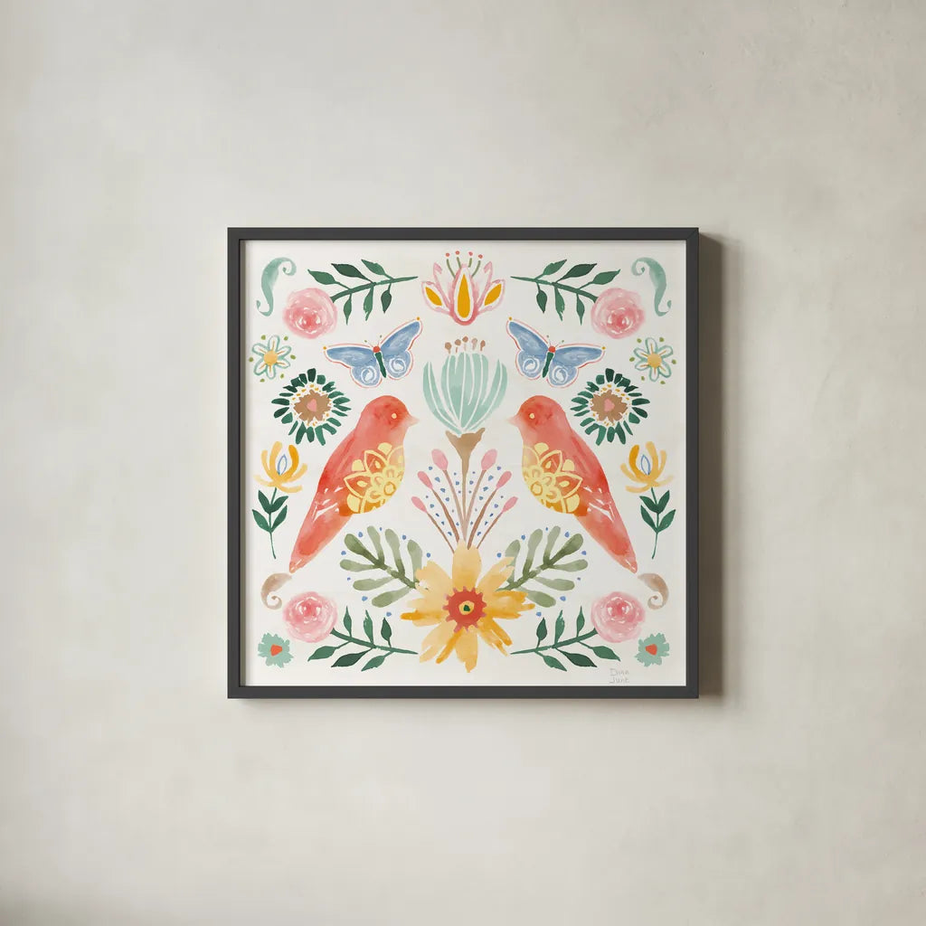 Wild Blooms III by Dina June. Shown in a sleek black glass frame for a contemporary gallery look. Available as an archival giclee rolled canvas, fine art paper, or poster print. SKU 90397a.