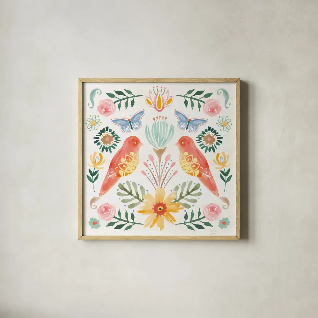 Wild Blooms III by Dina June. Shown in a natural wood glass frame for a timeless modern aesthetic. Available as an archival giclee rolled canvas, fine art paper, or poster print. SKU 90397a.