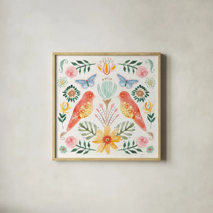 Wild Blooms III by Dina June. Shown in a natural wood glass frame for a timeless modern aesthetic. Available as an archival giclee rolled canvas, fine art paper, or poster print. SKU 90397a.