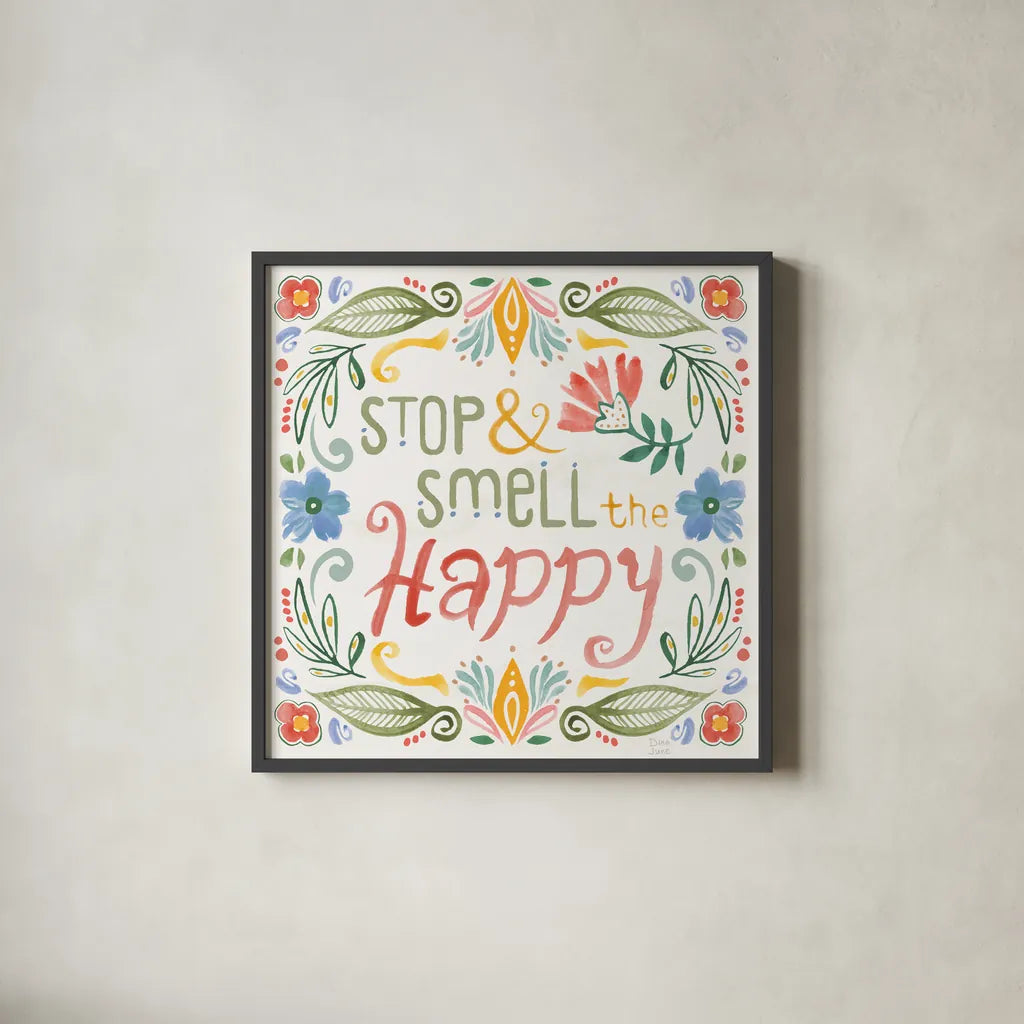 Wild Blooms IV by Dina June. Shown in a sleek black glass frame for a contemporary gallery look. Available as an archival giclee rolled canvas, fine art paper, or poster print. SKU 90398a.