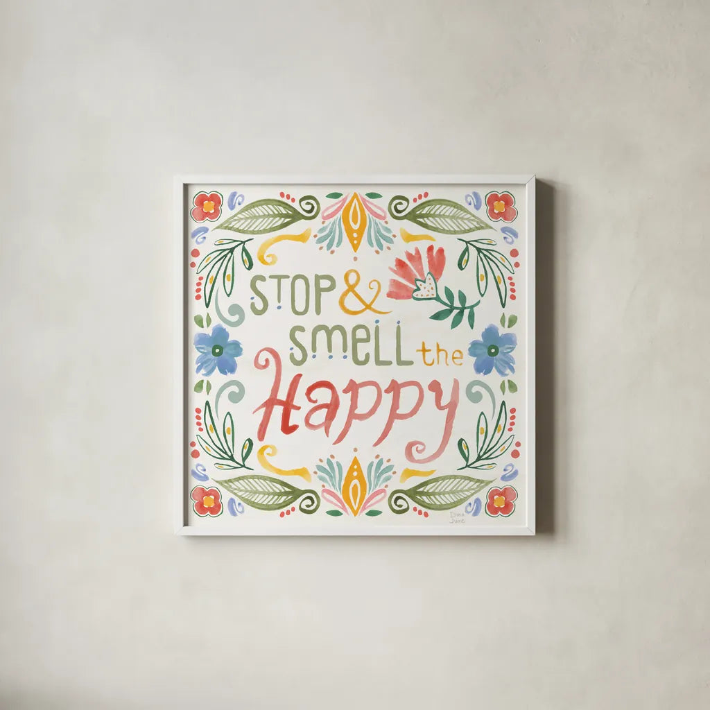 Wild Blooms IV by Dina June. Shown in a crisp white glass frame for a clean and minimalist style. Available as an archival giclee rolled canvas, fine art paper, or poster print. SKU 90398a.