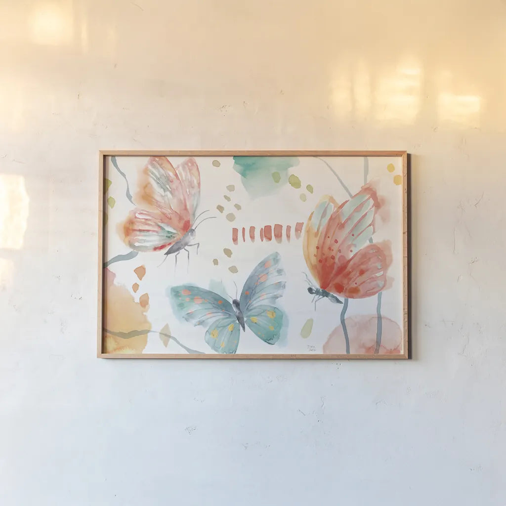 Winged Whisper I by Dina June. shown as a paper print in a natural frame. Available as a archival giclee rolled canvas, fine art paper, or poster print. SKU 72933i.