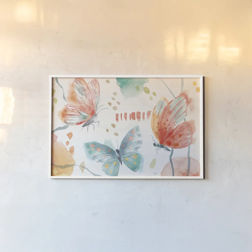 Winged Whisper I by Dina June. shown as a paper print in a white frame. Available as a archival giclee rolled canvas, fine art paper, or poster print. SKU 72933i.