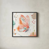Winged Whisper II by Dina June. Shown in a sleek black glass frame for a contemporary gallery look. Available as an archival giclee rolled canvas, fine art paper, or poster print. SKU 72934a.
