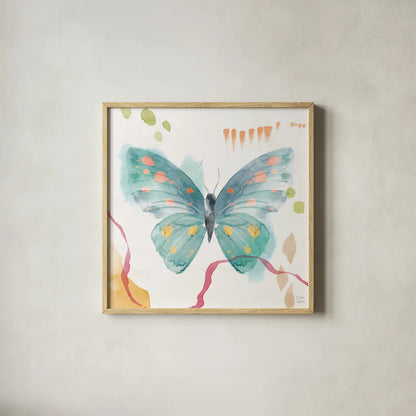 Winged Whisper III by Dina June. Shown in a natural wood glass frame for a timeless modern aesthetic. Available as an archival giclee rolled canvas, fine art paper, or poster print. SKU 72935a.