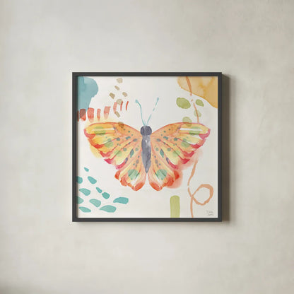 Winged Whisper V by Dina June. Shown in a sleek black glass frame for a contemporary gallery look. Available as an archival giclee rolled canvas, fine art paper, or poster print. SKU 72937a.