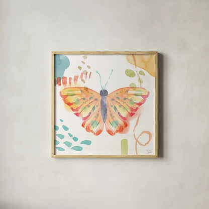 Winged Whisper V by Dina June. Shown in a natural wood glass frame for a timeless modern aesthetic. Available as an archival giclee rolled canvas, fine art paper, or poster print. SKU 72937a.