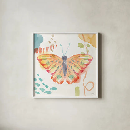 Winged Whisper V by Dina June. Shown in a crisp white glass frame for a clean and minimalist style. Available as an archival giclee rolled canvas, fine art paper, or poster print. SKU 72937a.
