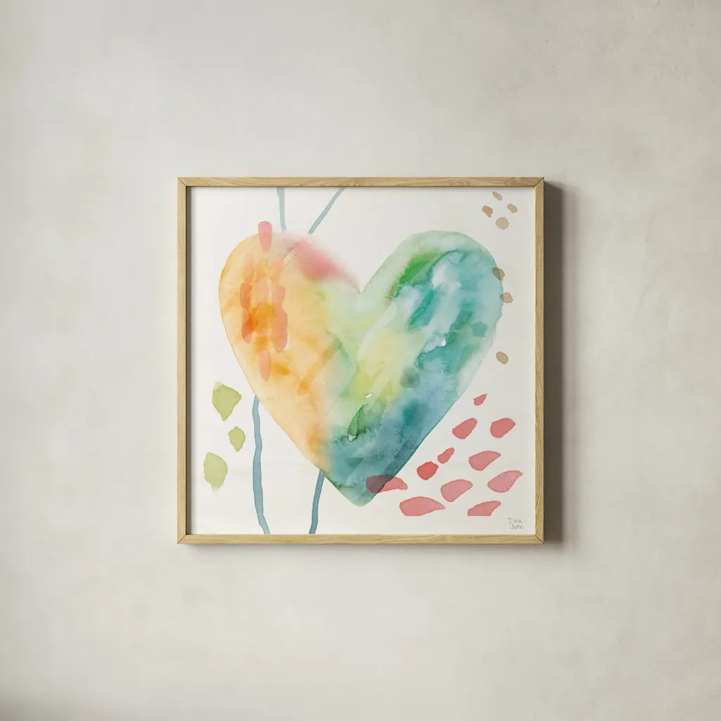 Winged Whisper VII by Dina June. Shown in a natural wood glass frame for a timeless modern aesthetic. Available as an archival giclee rolled canvas, fine art paper, or poster print. SKU 72939a.