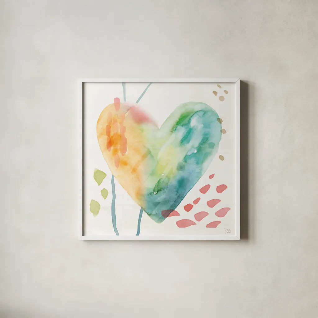 Winged Whisper VII by Dina June. Shown in a crisp white glass frame for a clean and minimalist style. Available as an archival giclee rolled canvas, fine art paper, or poster print. SKU 72939a.