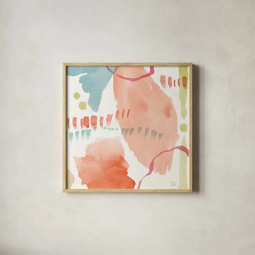 Winged Whisper X by Dina June. Shown in a natural wood glass frame for a timeless modern aesthetic. Available as an archival giclee rolled canvas, fine art paper, or poster print. SKU 72942a.