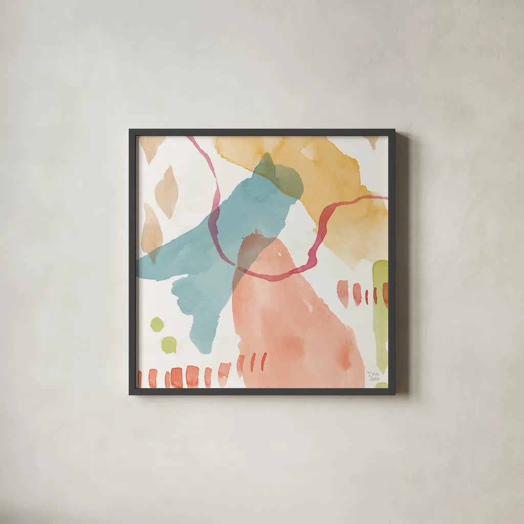 Winged Whisper XI by Dina June. Shown in a sleek black glass frame for a contemporary gallery look. Available as an archival giclee rolled canvas, fine art paper, or poster print. SKU 72943a.