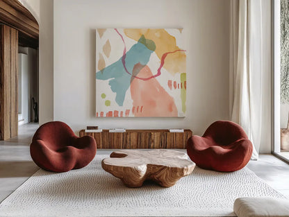 Winged Whisper XI by Dina June. Shown as extra-large giant wall art in a modern living room. Available as an archival giclee rolled canvas, fine art paper, or poster print. SKU 72943a.