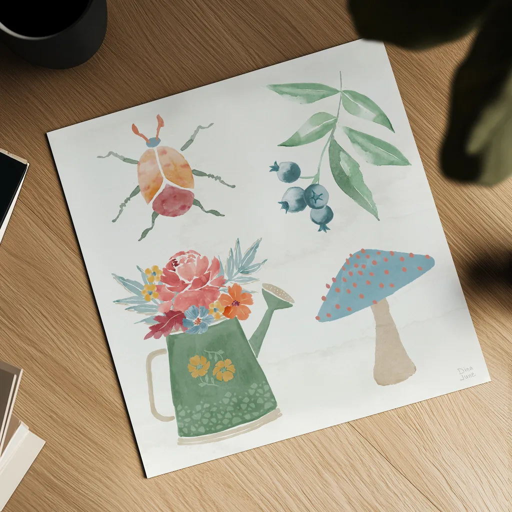 Wings and Things V by Dina June. Shown as a detailed flat fine art print, highlighting archival giclee quality. Available as an archival giclee rolled canvas, fine art paper, or poster print. SKU 92861a.