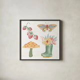 Wings and Things VI by Dina June. Shown in a sleek black glass frame for a contemporary gallery look. Available as an archival giclee rolled canvas, fine art paper, or poster print. SKU 92862a.
