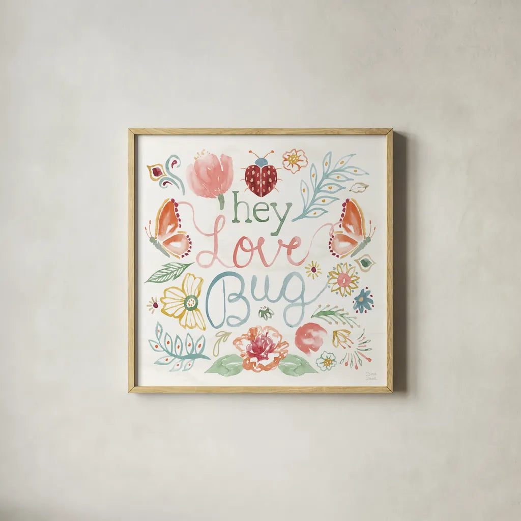 Wings and Things VIII by Dina June. Shown in a natural wood glass frame for a timeless modern aesthetic. Available as an archival giclee rolled canvas, fine art paper, or poster print. SKU 92864a.