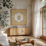 Wings and Things X by Dina June. Shown in a natural wood frame in a cozy modern living room. Available as an archival giclee rolled canvas, fine art paper, or poster print. SKU 92866a.