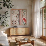 Winter Moment IV by Dina June. Shown in a natural wood frame in a cozy modern living room. Available as an archival giclee rolled canvas, fine art paper, or poster print. SKU 75246a.