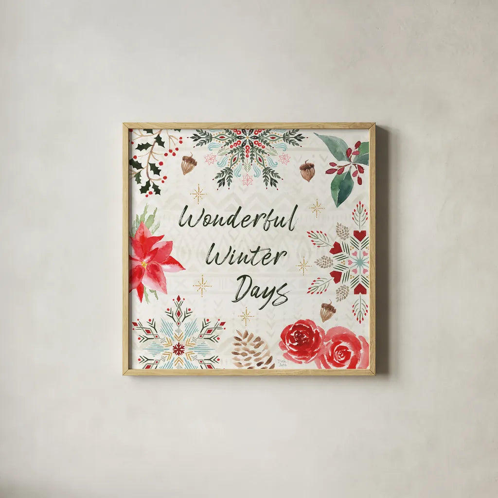 Winter Moment V by Dina June. Shown in a natural wood glass frame for a timeless modern aesthetic. Available as an archival giclee rolled canvas, fine art paper, or poster print. SKU 75247a.