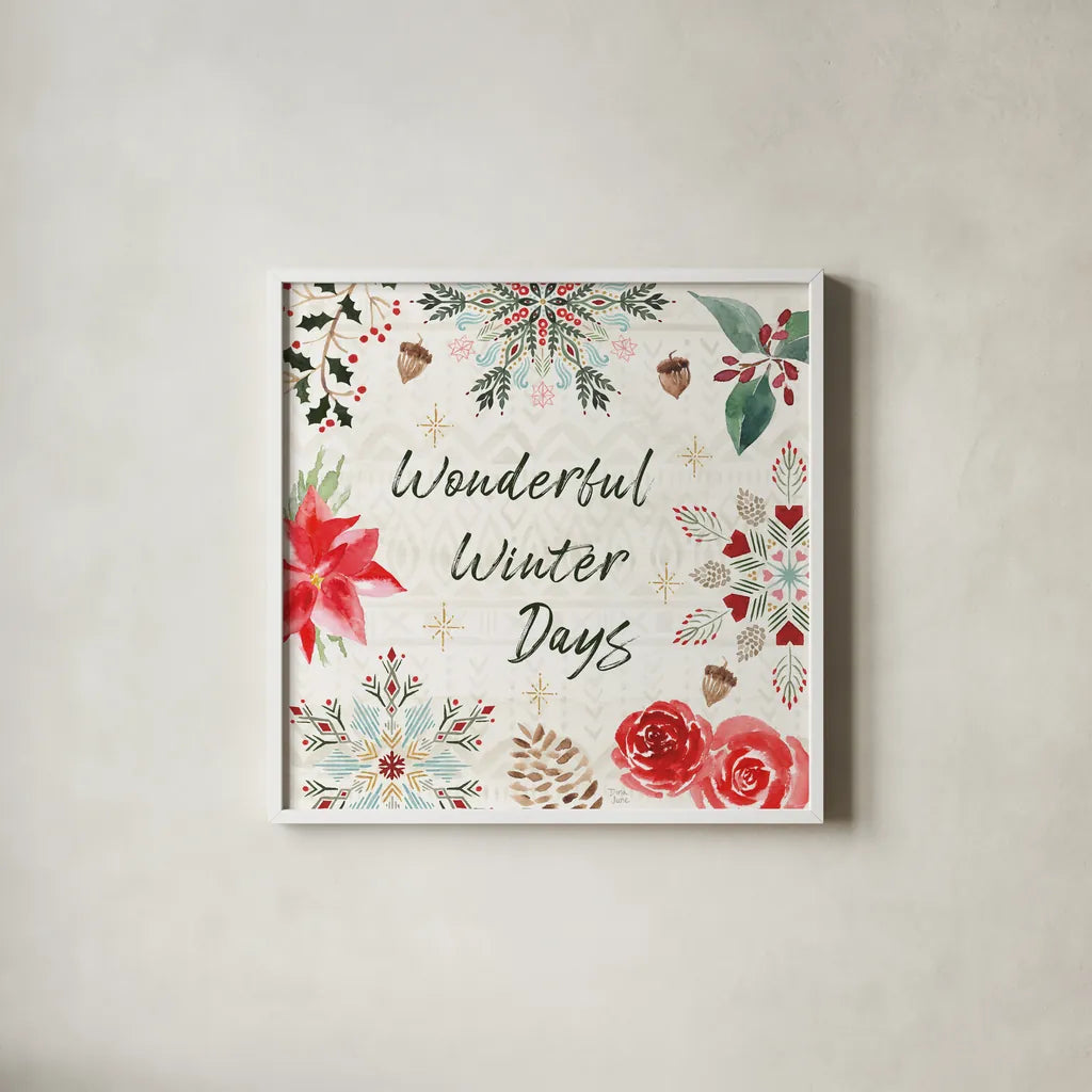 Winter Moment V by Dina June. Shown in a crisp white glass frame for a clean and minimalist style. Available as an archival giclee rolled canvas, fine art paper, or poster print. SKU 75247a.