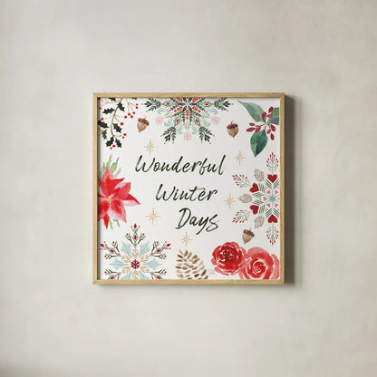 Winter Moment V on White by Dina June. Shown in a natural wood glass frame for a timeless modern aesthetic. Available as an archival giclee rolled canvas, fine art paper, or poster print. SKU 75440a.