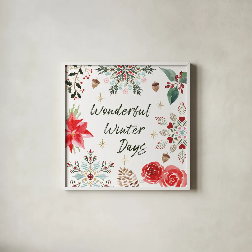 Winter Moment V on White by Dina June. Shown in a crisp white glass frame for a clean and minimalist style. Available as an archival giclee rolled canvas, fine art paper, or poster print. SKU 75440a.