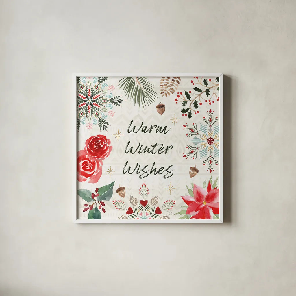 Winter Moment VI by Dina June. Shown in a crisp white glass frame for a clean and minimalist style. Available as an archival giclee rolled canvas, fine art paper, or poster print. SKU 75248a.