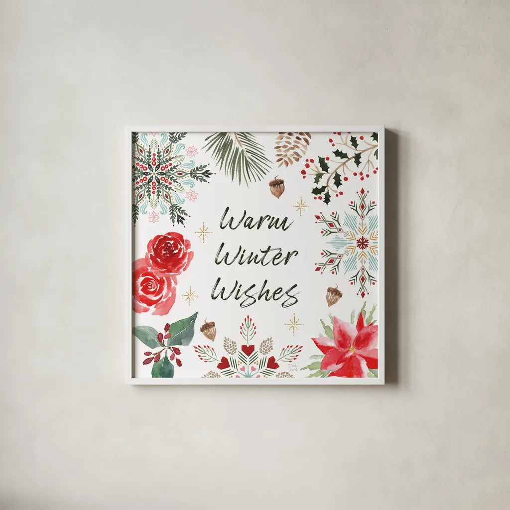 Winter Moment VI on White by Dina June. Shown in a crisp white glass frame for a clean and minimalist style. Available as an archival giclee rolled canvas, fine art paper, or poster print. SKU 75439a.