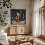 Winter Of Wonder II by Dina June. Shown in a natural wood frame in a cozy modern living room. Available as an archival giclee rolled canvas, fine art paper, or poster print. SKU 87476a.