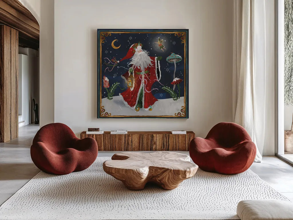 Winter Of Wonder II by Dina June. Shown as extra-large giant wall art in a modern living room. Available as an archival giclee rolled canvas, fine art paper, or poster print. SKU 87476a.