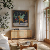 Winter Of Wonder III by Dina June. Shown in a natural wood frame in a cozy modern living room. Available as an archival giclee rolled canvas, fine art paper, or poster print. SKU 87477a.
